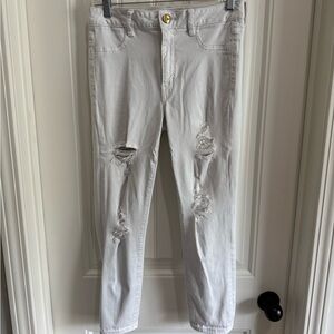 Distressed Cropped White Jeans